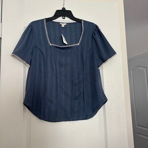 Cato Blue Textured Top with Cream Detailing XL NWT